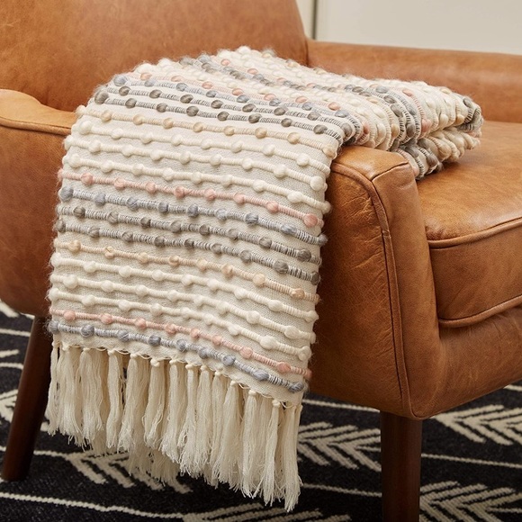 Urban Outfitters Other - Farmhouse Pompom Fringe Tassel Neutral Color Throw Blanket for Gift/Couch/Bed